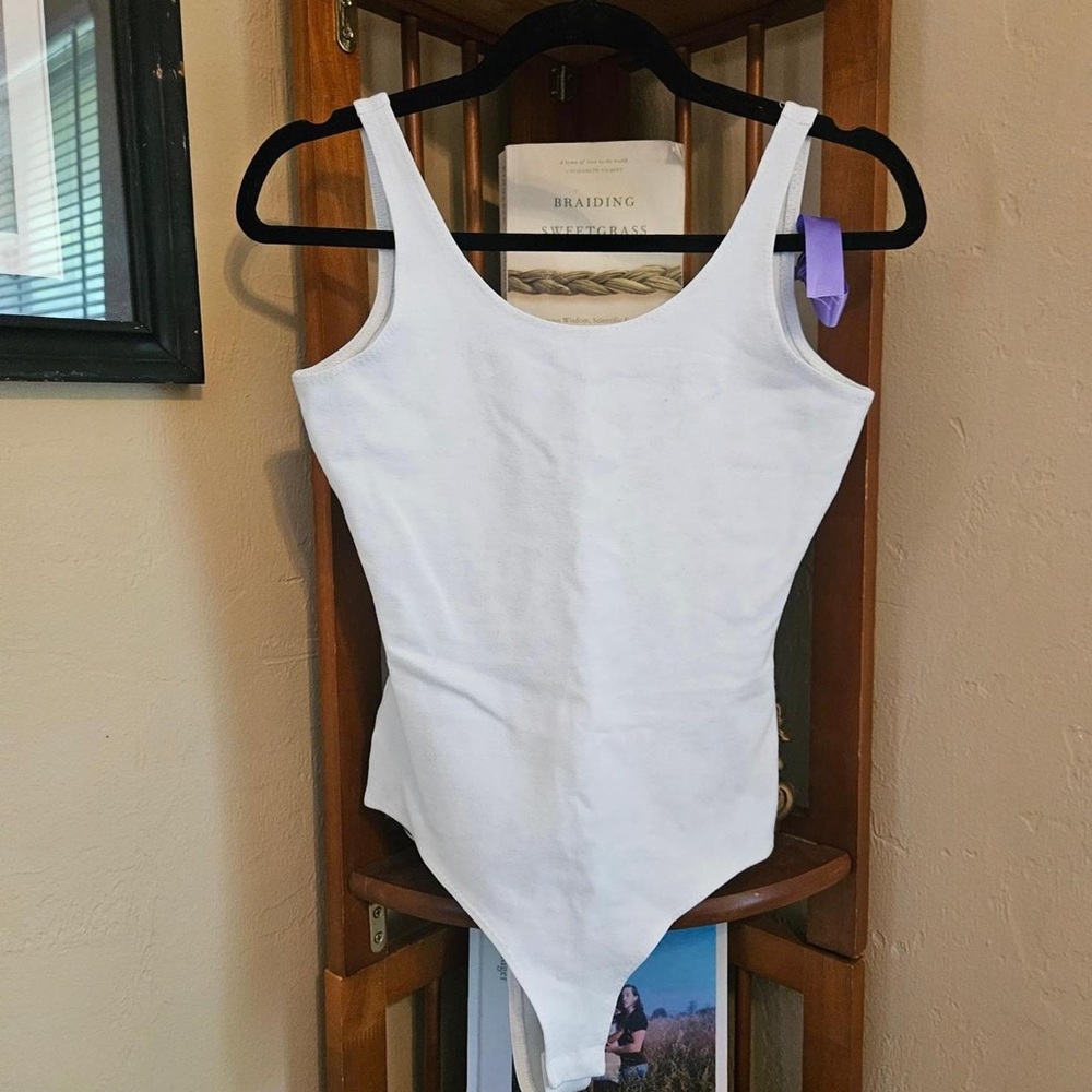 Shinestar White Scoop-Neck Stretch Bodysuit